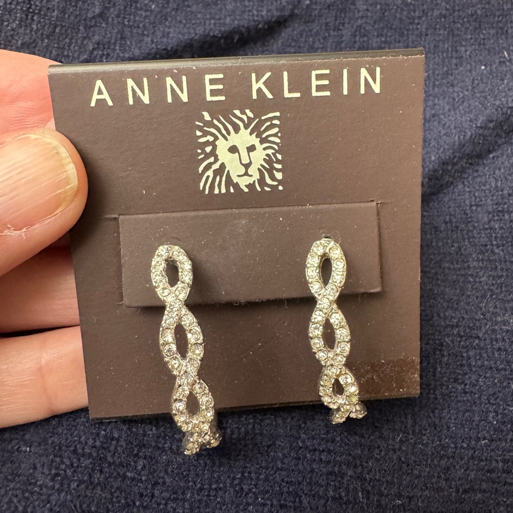 NWT - Anne Klein Silver Crystal Interlocking Loop Drop Earrings